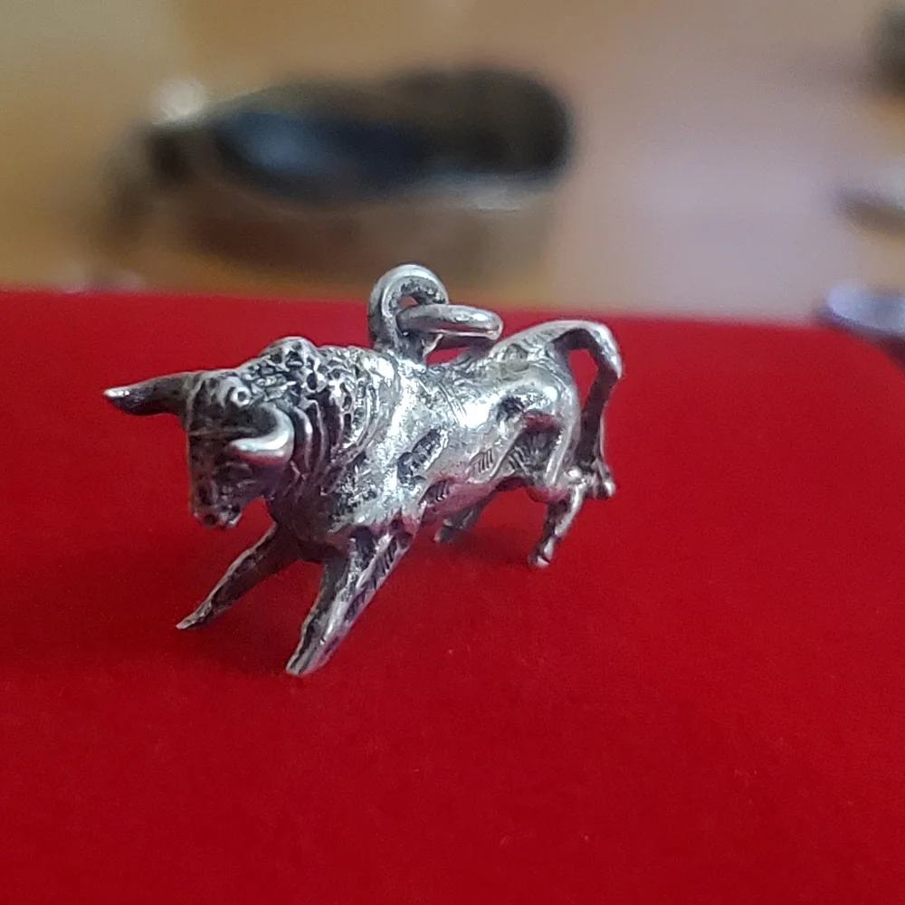 Sterling Silver Bull Charm Pendant - Silver
